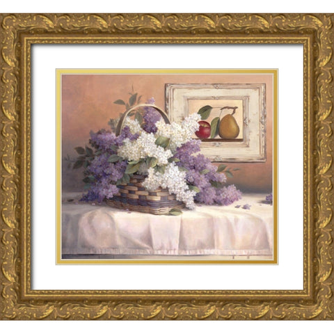 Lavendar Flowers Gold Ornate Wood Framed Art Print with Double Matting by Unknown
