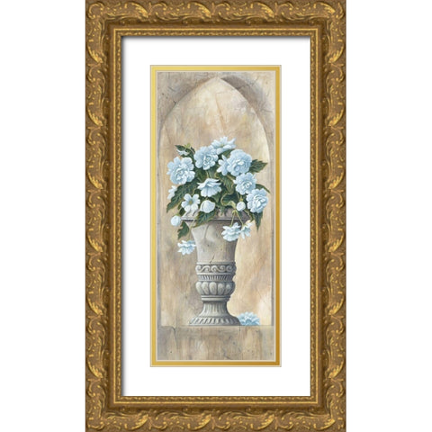 Vase White Flowers Gold Ornate Wood Framed Art Print with Double Matting by Unknown