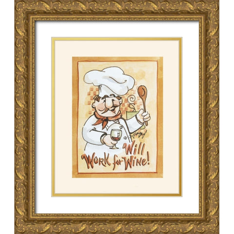 Chef Works 4 Wine Gold Ornate Wood Framed Art Print with Double Matting by Unknown