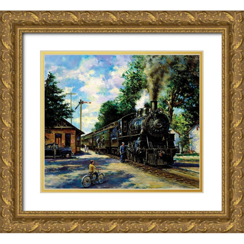 Locomotive II Gold Ornate Wood Framed Art Print with Double Matting by Unknown