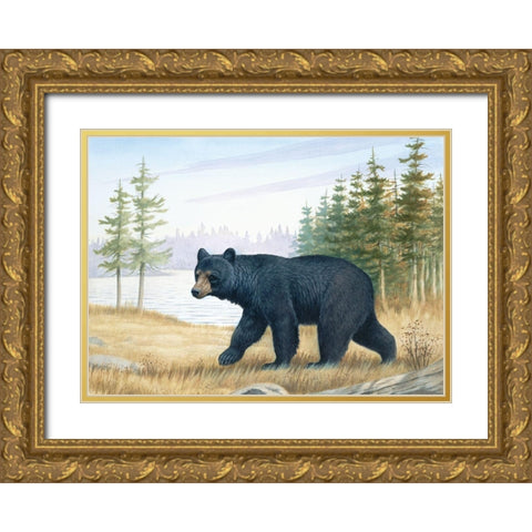 Black Bear Gold Ornate Wood Framed Art Print with Double Matting by Unknown