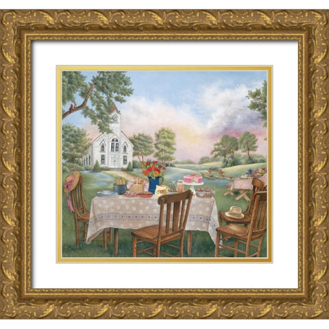 Church Picnic Gold Ornate Wood Framed Art Print with Double Matting by Unknown