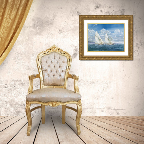 Sloops and Sail II Gold Ornate Wood Framed Art Print with Double Matting by Unknown