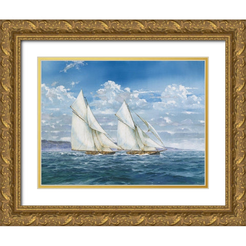 Sloops and Sail II Gold Ornate Wood Framed Art Print with Double Matting by Unknown