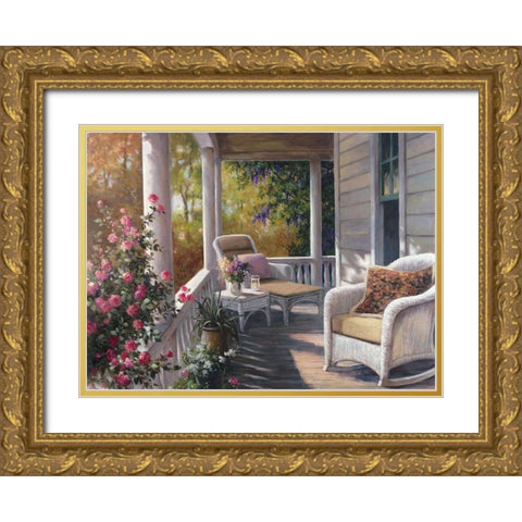 Wicker Porch Gold Ornate Wood Framed Art Print with Double Matting by Unknown