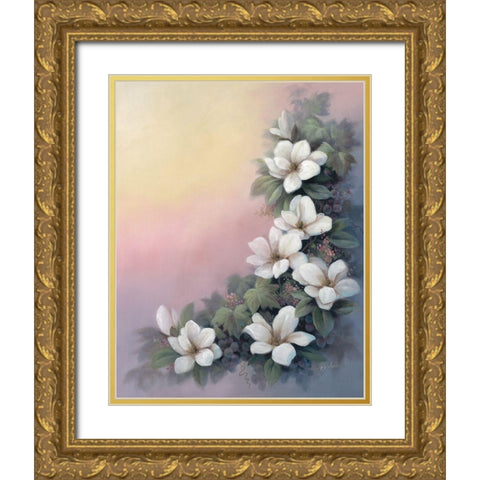 Magnolia OP Gold Ornate Wood Framed Art Print with Double Matting by Unknown