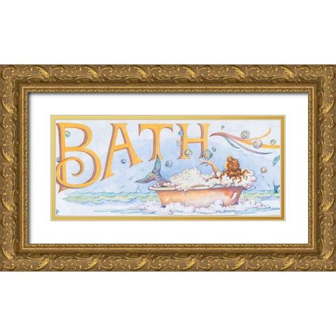 Mermaid Bath Gold Ornate Wood Framed Art Print with Double Matting by Unknown