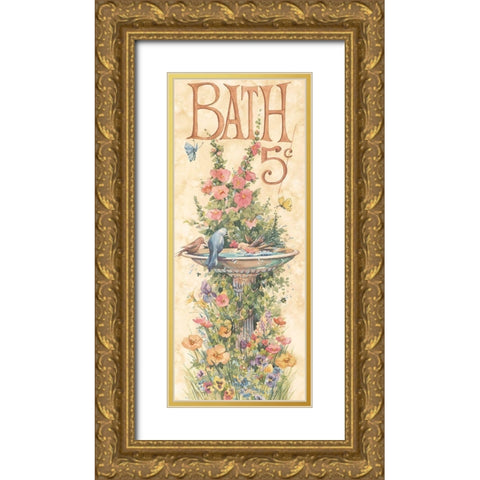 Bird Bath Gold Ornate Wood Framed Art Print with Double Matting by Unknown