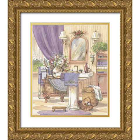 Victorian Bathroom II Gold Ornate Wood Framed Art Print with Double Matting by Unknown