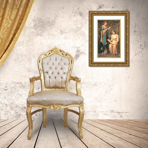 Two Women Gold Ornate Wood Framed Art Print with Double Matting by Unknown