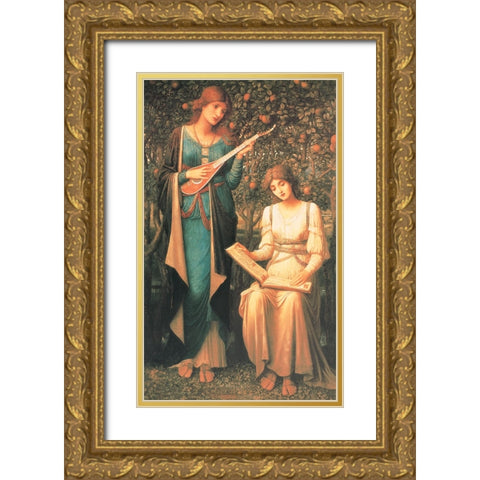 Two Women Gold Ornate Wood Framed Art Print with Double Matting by Unknown