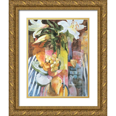 Fruit And Flowers I Gold Ornate Wood Framed Art Print with Double Matting by Unknown