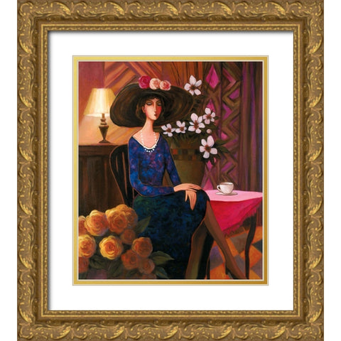 Tea Time Left Gold Ornate Wood Framed Art Print with Double Matting by Unknown