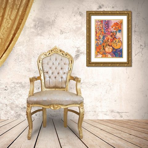 Floral Pandemonium I Gold Ornate Wood Framed Art Print with Double Matting by Unknown