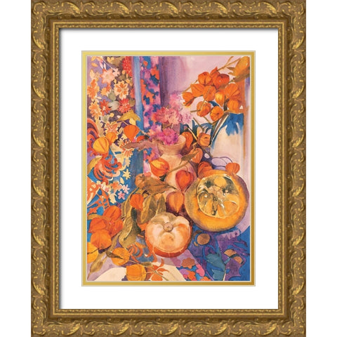 Floral Pandemonium I Gold Ornate Wood Framed Art Print with Double Matting by Unknown