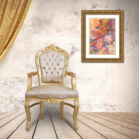 Floral Pandemonium II Gold Ornate Wood Framed Art Print with Double Matting by Unknown