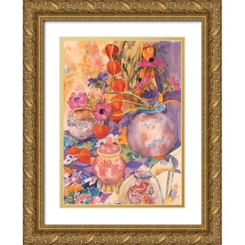 Floral Pandemonium II Gold Ornate Wood Framed Art Print with Double Matting by Unknown
