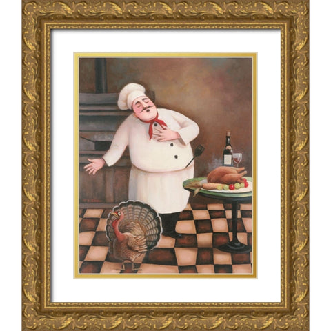 Thanksgiving Chef I Gold Ornate Wood Framed Art Print with Double Matting by Unknown