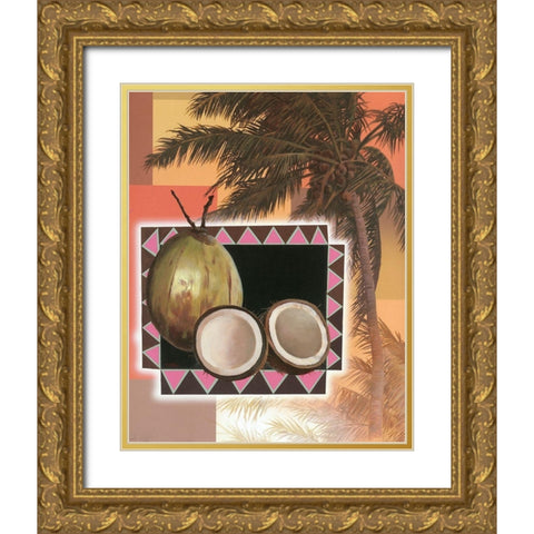 Coconut Tree Gold Ornate Wood Framed Art Print with Double Matting by Unknown