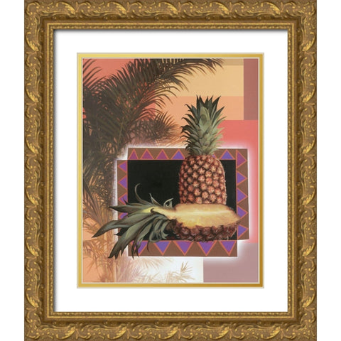 Pineapple Tree Gold Ornate Wood Framed Art Print with Double Matting by Unknown