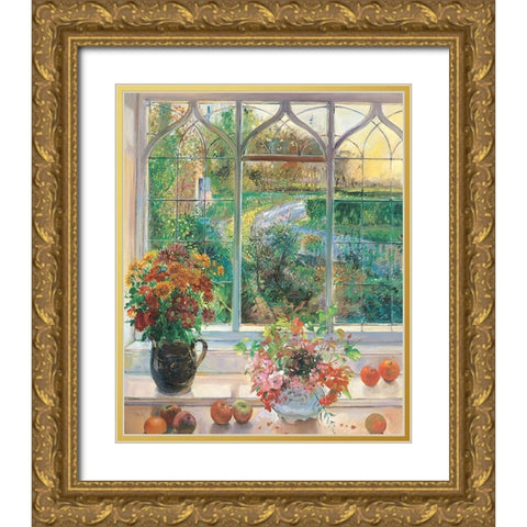 Garden Window Gold Ornate Wood Framed Art Print with Double Matting by Unknown
