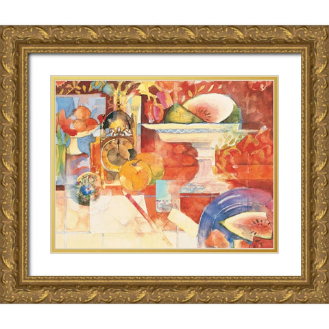 Watermelon Collage Gold Ornate Wood Framed Art Print with Double Matting by Unknown