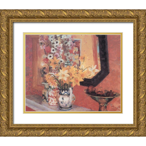 Three Vases Gold Ornate Wood Framed Art Print with Double Matting by Unknown