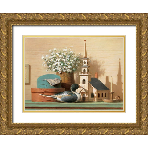 Decoy on Shelf Gold Ornate Wood Framed Art Print with Double Matting by Unknown
