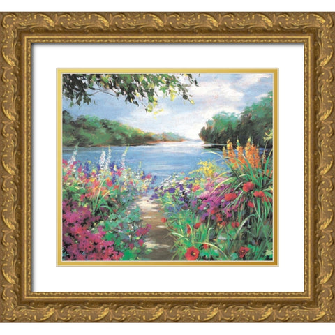 Kakeside Flowers II Gold Ornate Wood Framed Art Print with Double Matting by Unknown