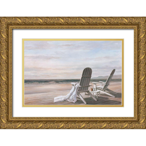 Coffee on the Beach II Gold Ornate Wood Framed Art Print with Double Matting by Unknown
