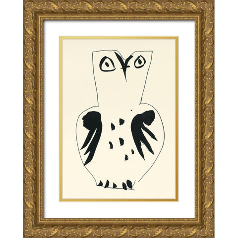 Owl Vase Gold Ornate Wood Framed Art Print with Double Matting by Unknown