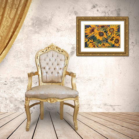 Sunflower Madness Gold Ornate Wood Framed Art Print with Double Matting by Unknown