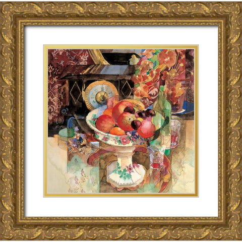 Fruit And Wine Collage Gold Ornate Wood Framed Art Print with Double Matting by Unknown