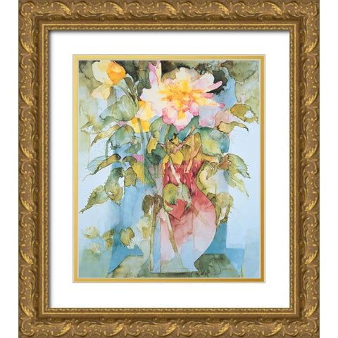 Floral Collage Gold Ornate Wood Framed Art Print with Double Matting by Unknown