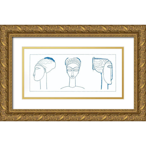 Blue Face Gold Ornate Wood Framed Art Print with Double Matting by Unknown