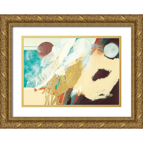 White/Brown Abstract Gold Ornate Wood Framed Art Print with Double Matting by Unknown