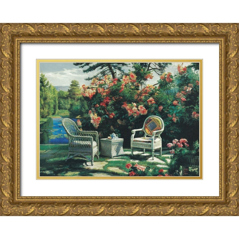 In the Garden Gold Ornate Wood Framed Art Print with Double Matting by Unknown