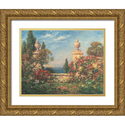 Seaside Garden I Gold Ornate Wood Framed Art Print with Double Matting by Unknown