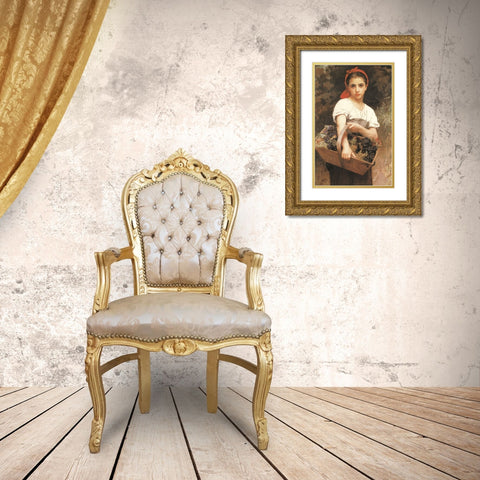 Maiden with Basket Gold Ornate Wood Framed Art Print with Double Matting by Unknown