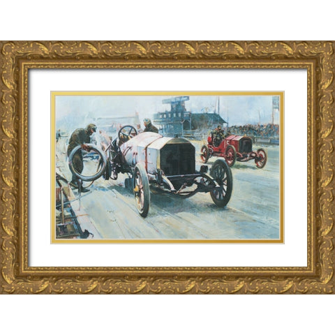 Race Cars 1921 Gold Ornate Wood Framed Art Print with Double Matting by Unknown