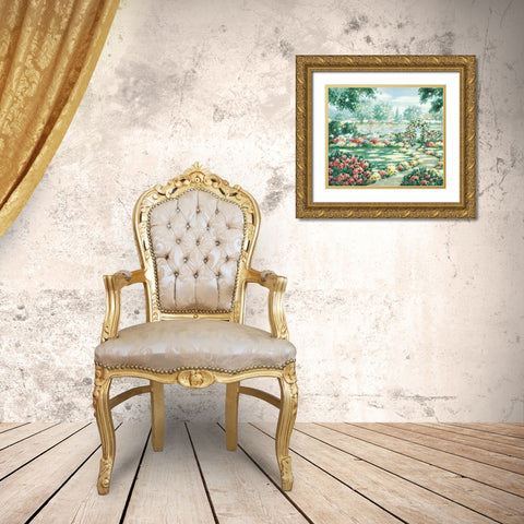 Garden by Lake Gold Ornate Wood Framed Art Print with Double Matting by Unknown