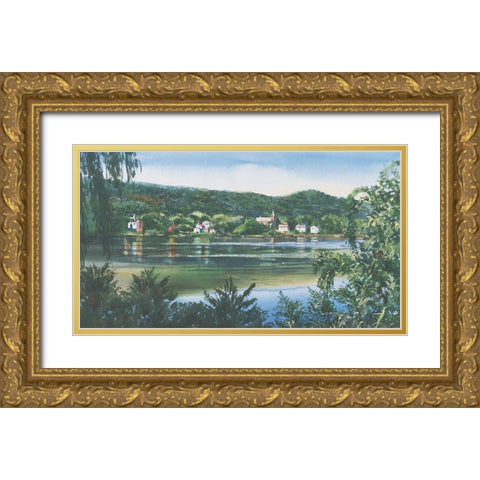 Lakeside Village Gold Ornate Wood Framed Art Print with Double Matting by Unknown