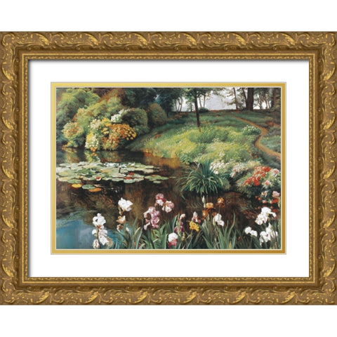 Path by the Lake Gold Ornate Wood Framed Art Print with Double Matting by Unknown