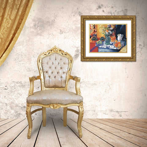 Table Setting Gold Ornate Wood Framed Art Print with Double Matting by Unknown