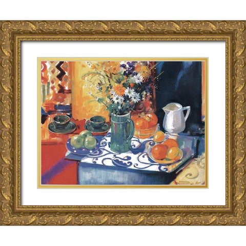 Table Setting Gold Ornate Wood Framed Art Print with Double Matting by Unknown