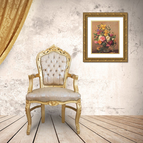 Classic Floral Gold Ornate Wood Framed Art Print with Double Matting by Unknown