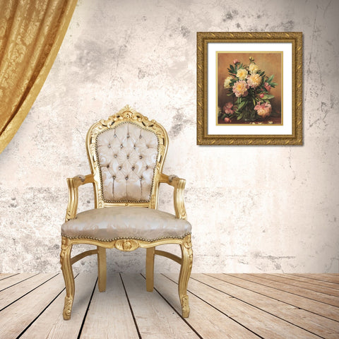 Begonia Floral Gold Ornate Wood Framed Art Print with Double Matting by Unknown