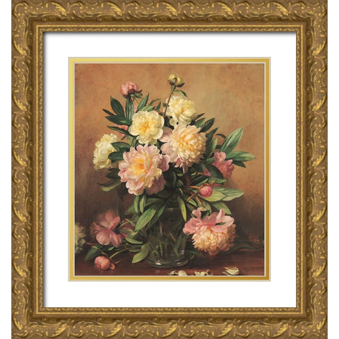 Begonia Floral Gold Ornate Wood Framed Art Print with Double Matting by Unknown