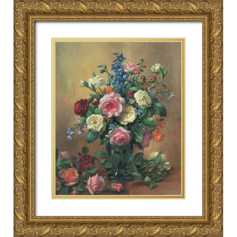 Flowers in Vase Gold Ornate Wood Framed Art Print with Double Matting by Unknown
