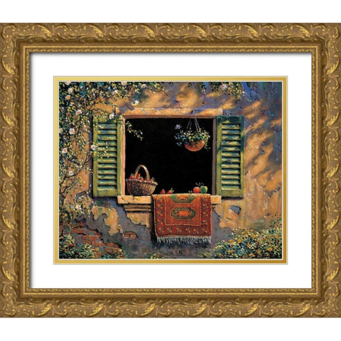 Hacienda Window Gold Ornate Wood Framed Art Print with Double Matting by Unknown